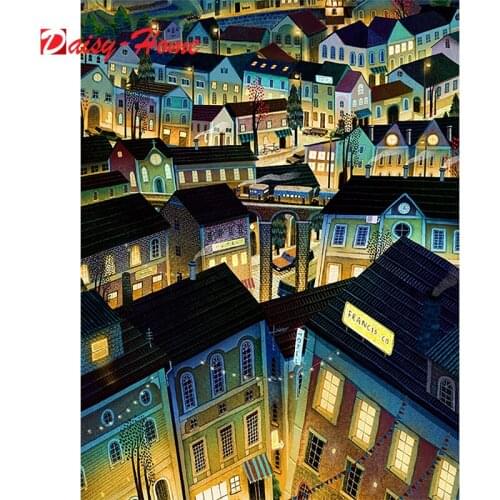 5d diy diamond painting Cartoon house night view diamond cross stitch embroidery rhinestone mosaic handmade home decor mural