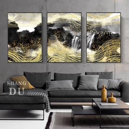 Abstract Gold Aerial Bird Landscape Canvas Painting Wall Art Posters and Prints Wall Pictures for Nordic Living Room Home Decor