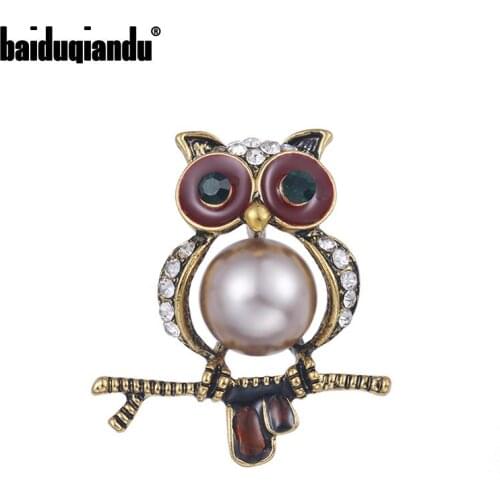 Baiduqiandu Brand New Arrival Antique Gold Color Plated Vintage Owl Brooches for Women