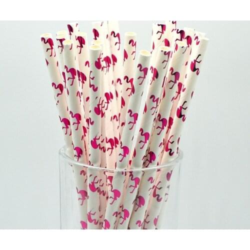 25Pcs/lot Flamingo Paper Straws For Kids Birthday Party Disposable Tableware Wedding Christmas Party Supplies Drink Paper Straws