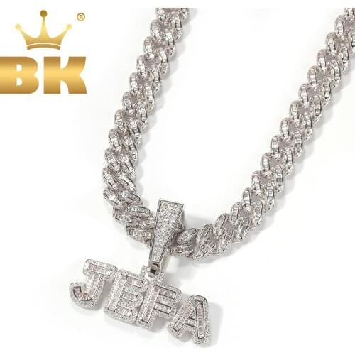 THE BLING KING Custom Name Necklace Personalized Baguette Letter with 13MM CZ Cuban Chain Choker Necklace Fashion Hiphop Jewelry
