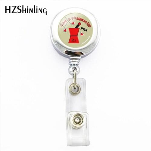 2018 New Love A Pharmacist Badge Holder Trendy I love Pharmacy PX ID Card Holders With Clip Glass Handmade Photo Office Badges