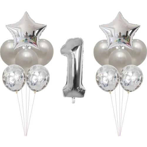 Childrens 1 2 3 years old silver confetti balloon white latex balloon kids birthday party decoration baby shower party supplies