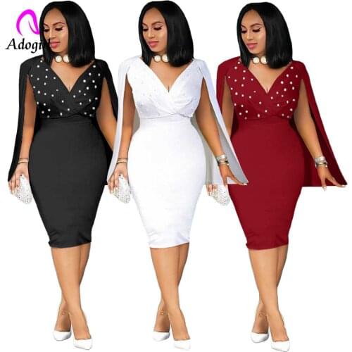 Elegant Women Midi Dresses Solid Cloak Sleeve V Neck Banquet Evening Party Dress Vintage 2021 Autumn New Vestidos De Festa Robe