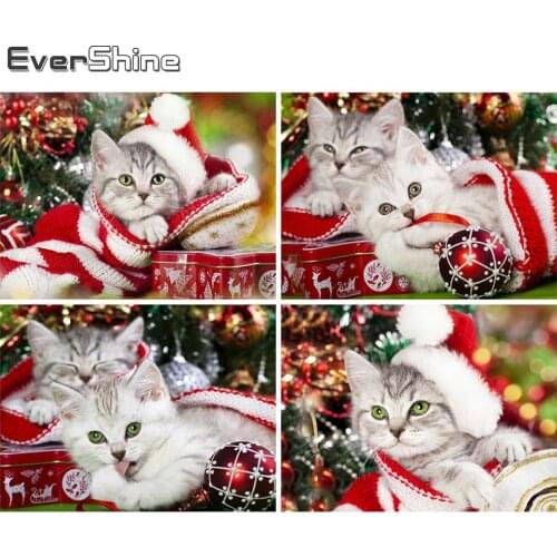 Evershine Diamond Painting New Arrival Cat 5D DIY Diamond Embroidery Christmas Animal Rhinestone Picture Home Decorations