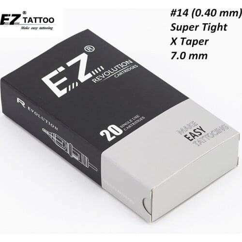 EZ Revolution Cartridge Needles #14(0.40 mm) Super Tight 7.0 mm X-Taper Round Liner Needle for Rotary Machine Grips 20 pcs/Box
