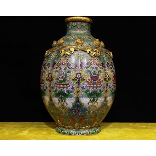 21" Chinese Pure Bronze cloisonne enamel 24K Gold love conjoined Vase Pot Bottle