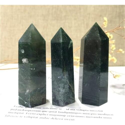 Hot selling crystal healing stone natural moss agate wand point towers for gifts
