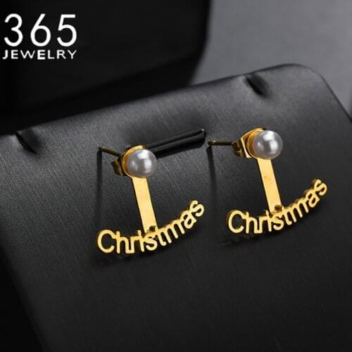 Personalized Custom Name Pearl Earrings Gold Color Women Customize Cubic Zirconia Nameplate Stainless Steel Letter Jewelry Gift