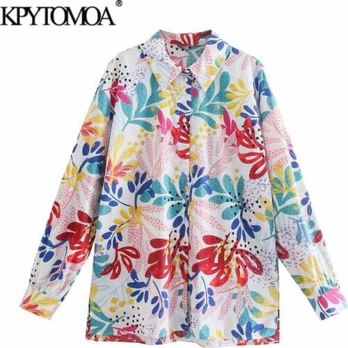 KPYTOMOA Women 2021 Fashion Floral Print Loose Blouses Vintage Long Sleeve Button-up Female Shirts Blusas Chic Tops