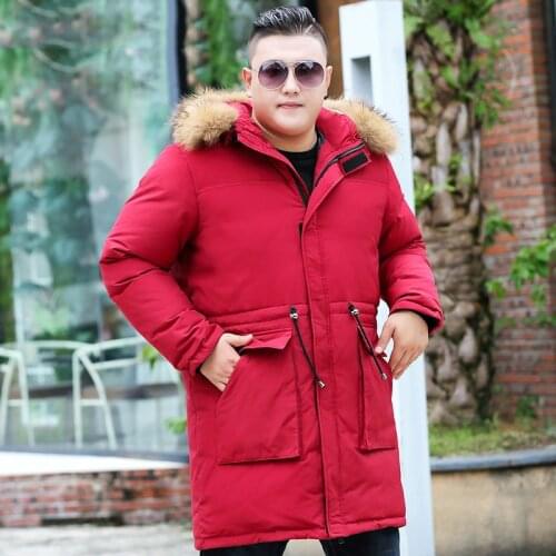 Mens Winter Jacket with fur Collar Jacket Mens Long Hooded Park Red Jacket Suitable For Weight 170kg