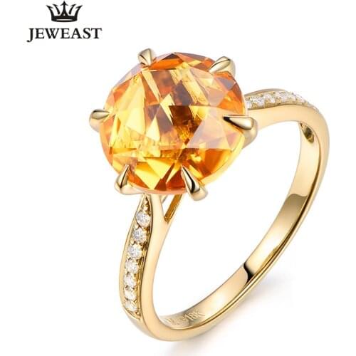 ML Natural Citrine 18K Pure Gold 2020 New Hot Selling Top Ring Women Heart Shape Ring For Ladies Woman Genuine Jewelry