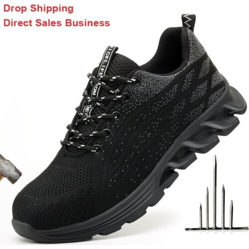 Mens Safety Shoes Steel Toe Cap Work Shoes Non-Slip Breathable lightweight Anti-Smash And Puncture Work Boots Direct Delivery