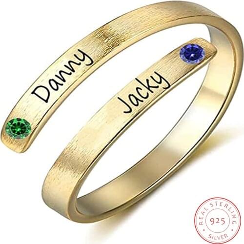 Noelia Personalized Custom Name Ring Simulated Birthstone Sterling Silver Open Rings Double Name Custom Jewelry for Women Men