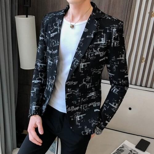 Spring Fashion 2020 Korean Coat Men Blazer Print Business Dress Casual Slim Fit Suit Jacket Stage Mens Wedding Blazer Jacket