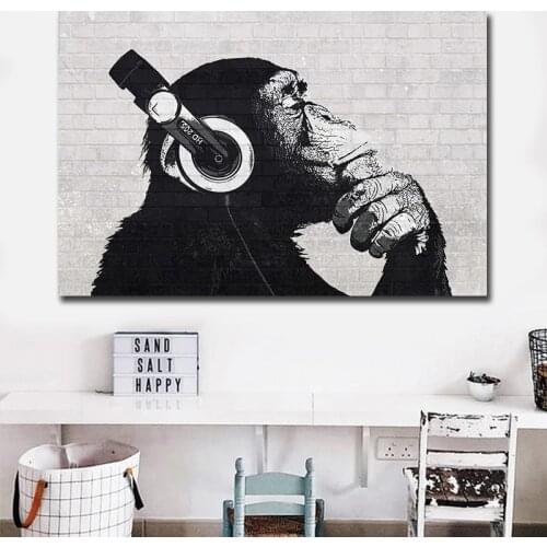 Music DJ Monkey Wall Art Animal Oil Painting Canvas Painting Wall Art Picture for Living Room Home Decor (No Frame)
