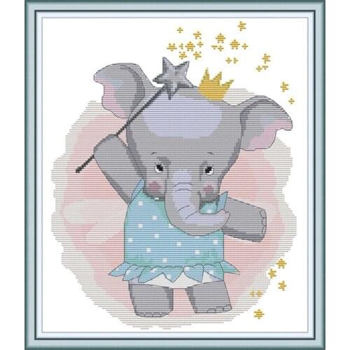 Cute little elephant Cross Stitch small cartoon embroidery kit, 11CT 14CT Printed Fabric, DIY Handmade Needlework Art Home Decor