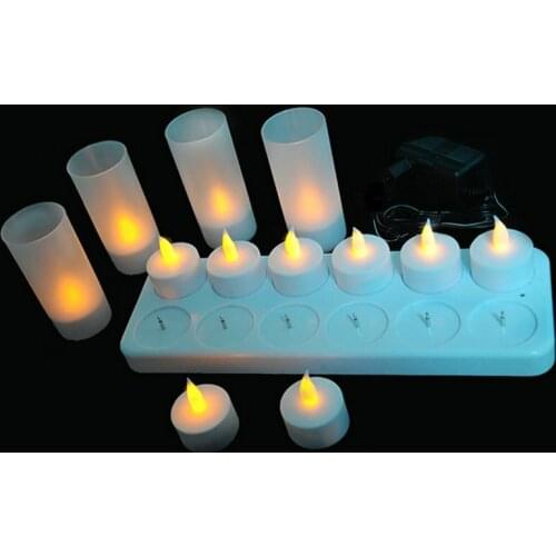 Set of 12 Rechargeable led candle Flameless TeaLight electric Waxless lamp Xmas Valentine Wedding Church Home table decor-AMBER