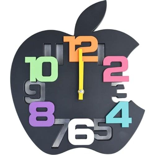 Creative Apple Wall Clock Silent Cartoon Living Room Childrens Room Kindergarten Wall Watch Home Orologi Da Parete Decor SC501
