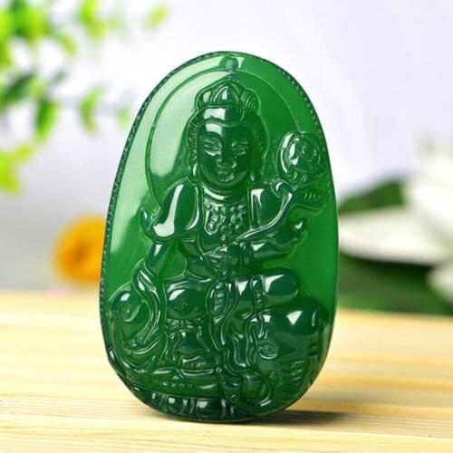 Natural Green Chalcedony Patron saint Pendant Jewelry Lucky Exorcise evil spirits Auspicious Amulet Jade Pendant Fine Jewelry