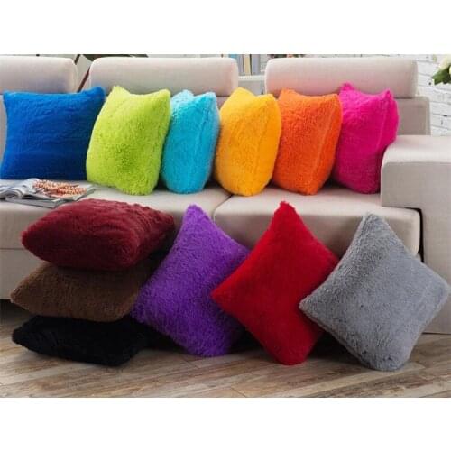 40x40cm/15.75x15.75" Solid Cushion Cover Long Plush Decorative Throw Pillow Cover Seat Sofa Embrace Pillow Case Home Decor