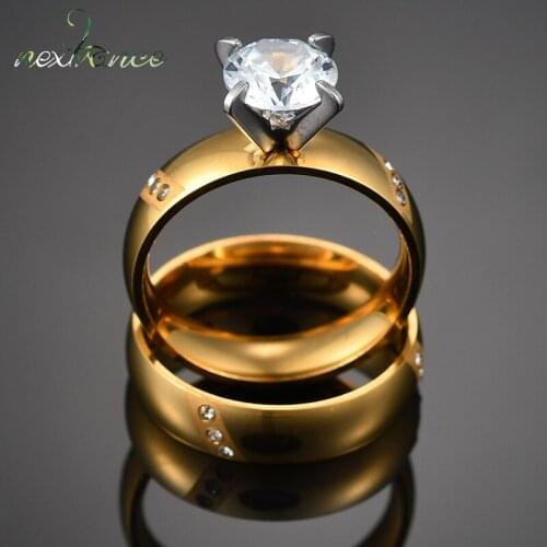 Nextvance AAA CZ Stone Wedding Band Ring Gold Stainless Steel Rhinestone Couple Rings For Lover Anniversary Gift