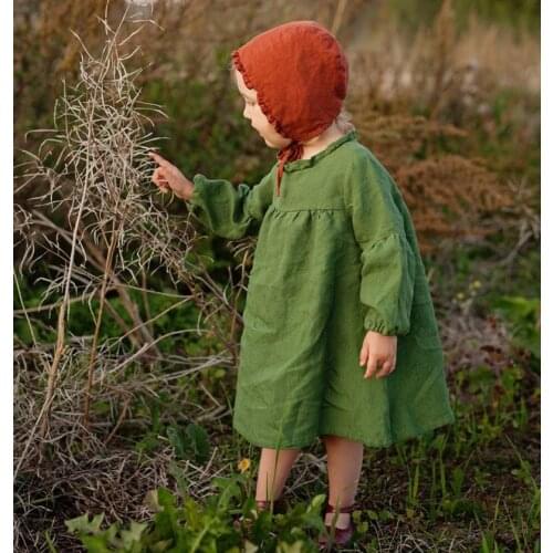 Autumn Fall Dress For Toddler Girls Cotton Linen Long Sleeve Fashion Baby Oufit Children Kids Quality Stylish Clothes