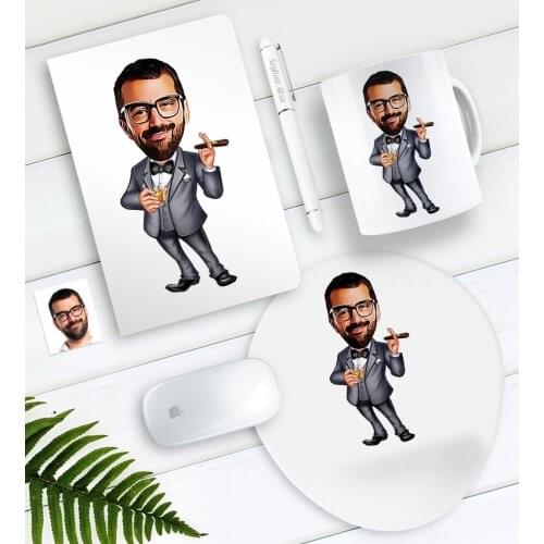 Personalized Mr Boss Caricature Of Notebook Pen Mug Mouse Pad Seti-3