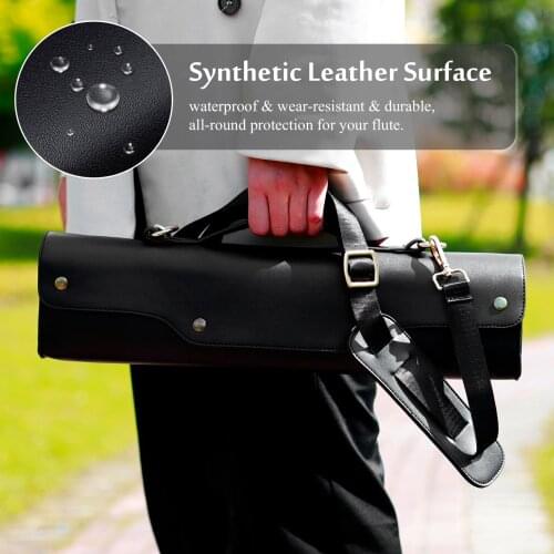 Portable Flute Case 16-Hole/17-Hole Rounded Gig Bag Backpack Box Waterproof PU Leather with Adjustable Shoulder Strap