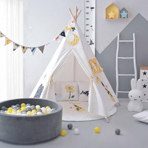 Five Poles Indian Play Tent Cotton Canvas Children Teepee Kids Tipi Tent Play House for Baby Room