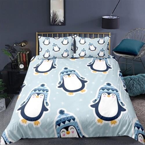 Cartoon Penguin Kids Bedding Set Fashoin 3D Print Comforter Luxury Queen King Single Duvet Cover Set Home Textile Decor Kawaii