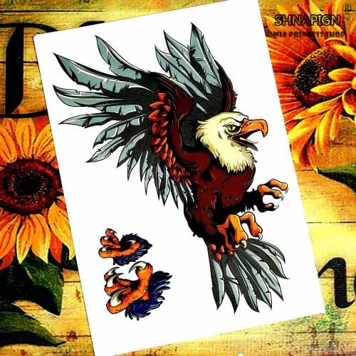 SHNAPIGN Ferocious Eagle Temporary Tatoo Body Art Flash Tattoo Stickers 12*20cm Waterproof Henna Styling Home Decor Wall Sticker