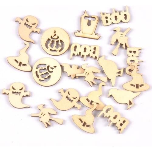 Mixed natural Wooden Scrapbooking Art Craft for Halloween Embellishments Handmade Accessory Home Decoration 30mm mt2598