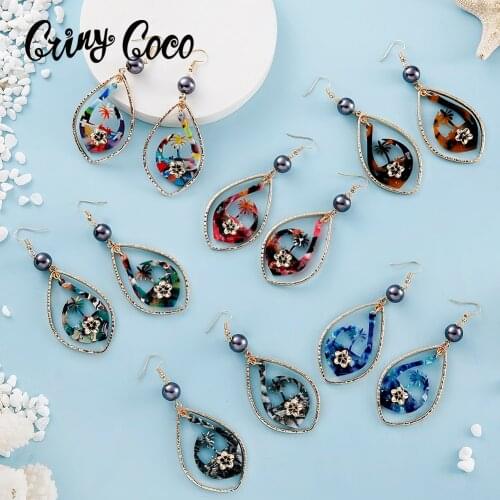 Drop Earrings Fashion Jewelry Colorful Flower Dangle Earring Cring Coco Acrylic for Women Summer Anchor Coconut Tree Blue Red