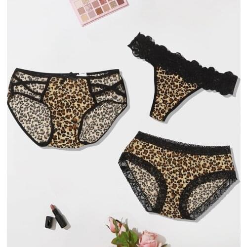 High Elasticity Leopard Animal Print Women Underwear Sheer Lace Tank Soft Lace Sexy Lingerie Porn String Transparent Underpant