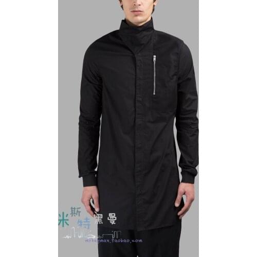 XS-5XL 2017 Mens clothing fashion Gd Singer costumes Hair Stylist Asymmetric stand collar patch pocket shirt plus size costume