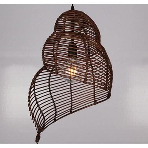 Southeast Asia Creative Bamboo Pendant Lamp Sea Snail Shape E27 Wicker Lamp Shades LED Lights for Study Parlor Fixtures MING