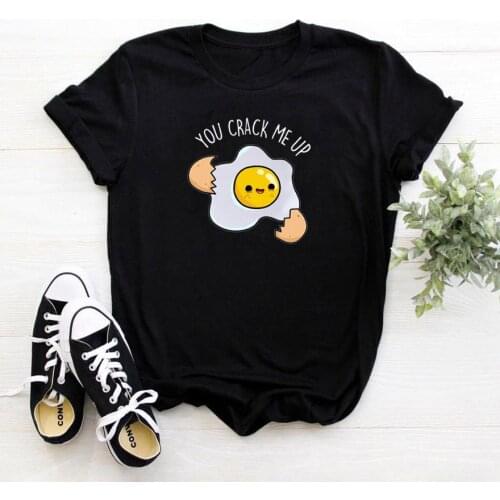You Crack Me Up T-shirt Women Kawaii Cartoons Eggs Graphics Tee Women Fashion Tide Tshirt Women Short Sleeves Tee Shirt Femme