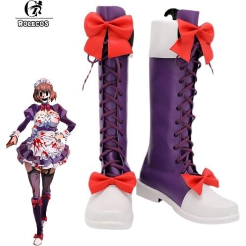 ROLECOS High-Rise Invasion Maid-fuku Kamen Cosplay Shoes Anime Maid-fuku Kamen Cosplay Shoes Women High Boots Shoes With Bow