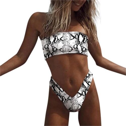 WomenS Swimsuit Leopard Print Bikini Sexy Siamese Bikini Bathing Suit Tube Top Sexy Bikini Swim Wear Women 2020 Bikini Z0318