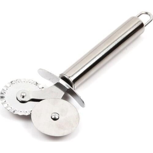 1Pcs Stainless Steel Double Roller Pizza Knife Cutter Pastry Pasta Dough Crimper Round Hob Lace Wheel Kitchen Tools