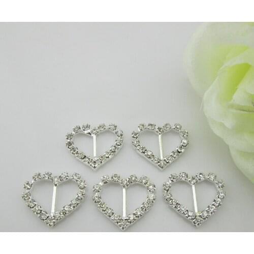 10pcs Heart Crystal Diamante Ribbon Slider Rhinestone Buckles 10mm
