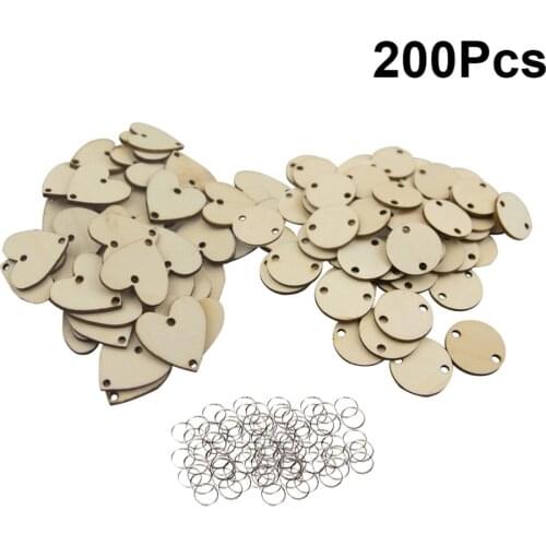 200pcs Wooden Slices Heart and Round Shaped Wood Discs Wooden Circles with Metal Loop Crafting DIY Accessories for Christmas Wed