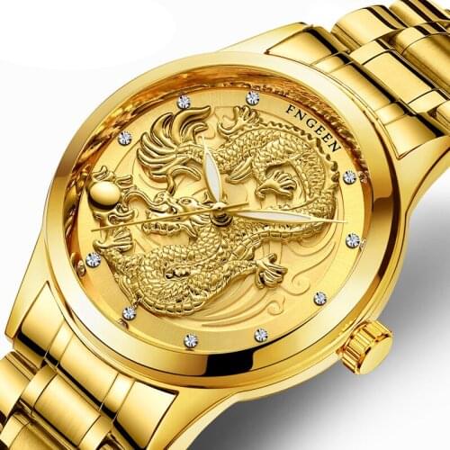 2020 Relogio Masculino Creative Dragon Design Steel Watch Men Casual Male Sport Waterproof luminous gold Quartz Wristwatch Clock