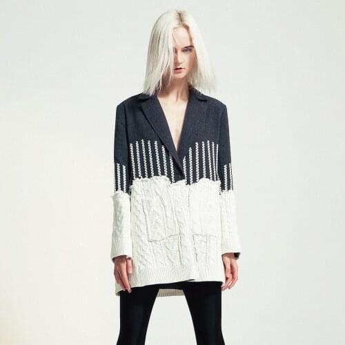 2020 Down Jacket Women Slim Pocket Wool Winter Personality Stitching Knitting Holes Jacket Women High Quality Woolen Coats