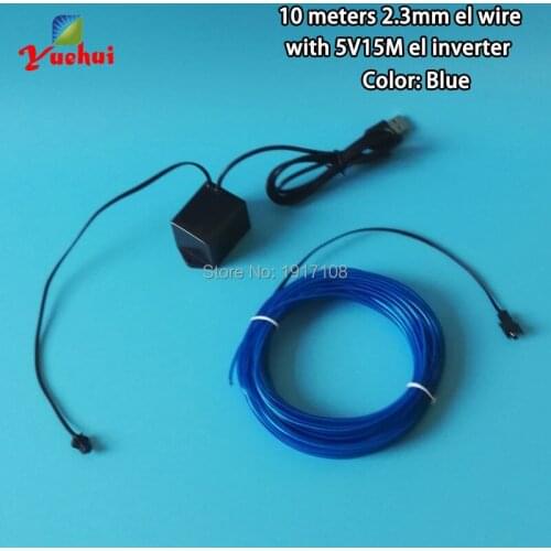 202110 Colors Available Flexible 2.3mm 10M Blue EL Wire Rope Tube LED Neon Cold Light Dance Party Decor With 5V USB controller