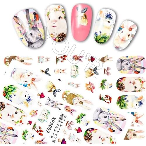 3D Cute Bunny Nail Sticker for Nail Art Decoration Back Glue Adhesive Rabbit Nails Decals on Nails Design Manicure Stickers Foil