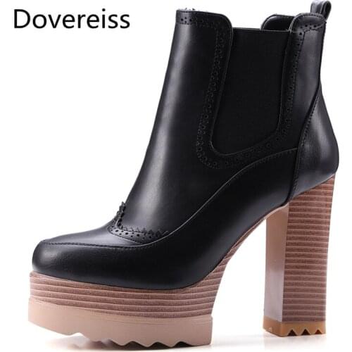 Dovereiss Fashion Winter sexy Pointed Toe Ankle boots clear heels boots Block heels Zipper Consice Brown platform boots 32-42
