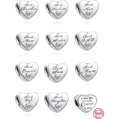 Summer New Heart Best Brother Husband Sister Diy Bead Fit Original Pandora Charms Silver 925 Bracelet Jewelry Women Acessories