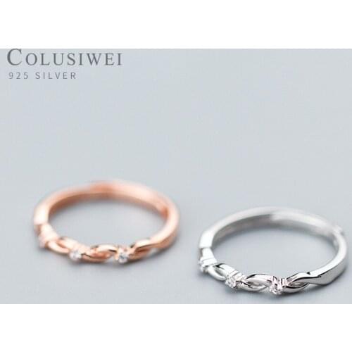 COLUSIWEI Pure 925 Sterling Silver Rose Gold Color Geometric Ring for Women Shining Clear CZ Engagement Rings Fine Jewelry